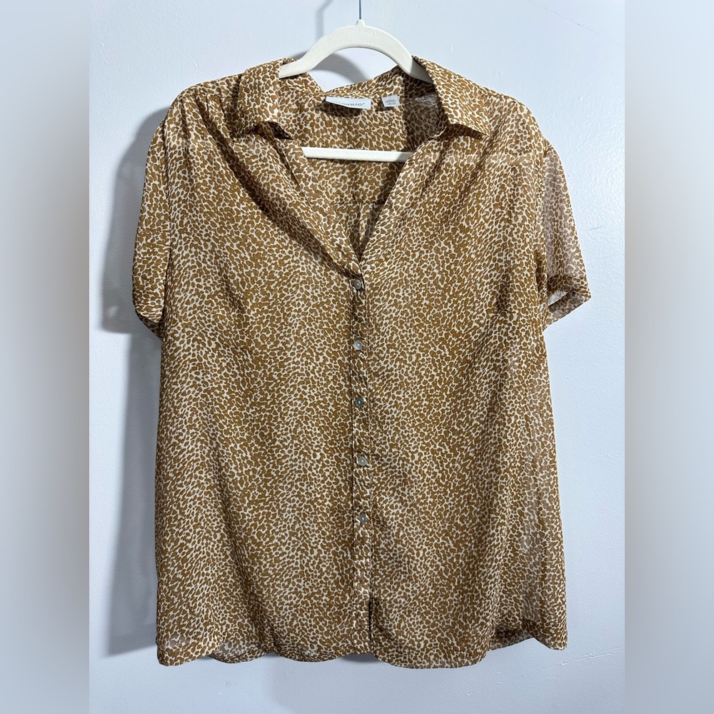 Avenue Women's 18/20 Brown‎ White Semi-Sheer Short Sleeve Blouse | SKU 0778